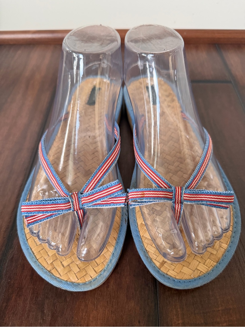 J Crew Striped Ribbon Thong Sandals in Blue - Women's Casual Flip Flops